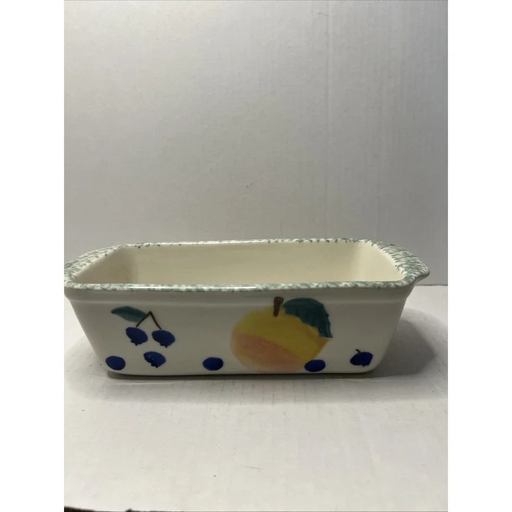 VTG Hartstone Pottery Fruit Salad Stoneware Bread Loaf Pan/Dish Cherry, Apple